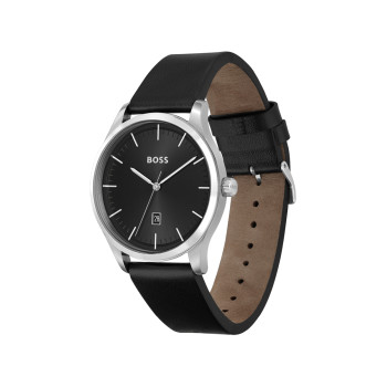 Montre à quartz en cuir - Noir et argenté - 02 - 34131620