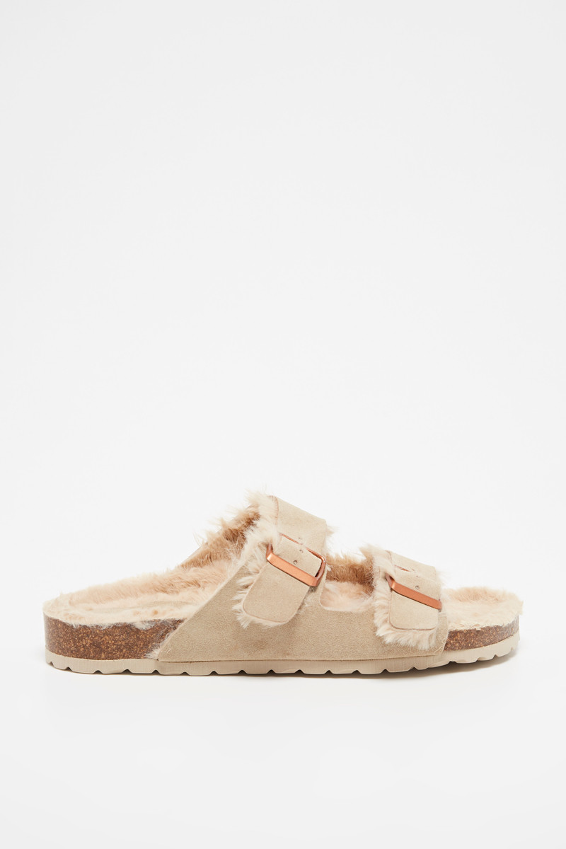 Mules fourrées en nubuck Winnie - Camel - 02 - 33779301