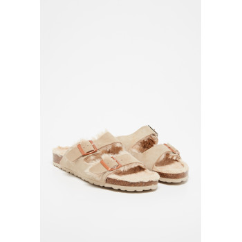 Mules fourrées en nubuck Winnie - Camel - 02 - 33779301