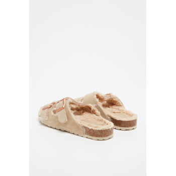 Mules fourrées en nubuck Winnie - Camel - 02 - 33779301