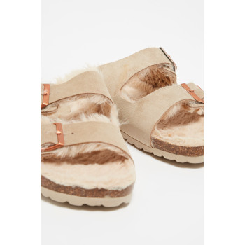 Mules fourrées en nubuck Winnie - Camel - 02 - 33779301