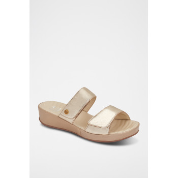 Mules compensées en cuir Christy - 
Beige - 02 - 33978967