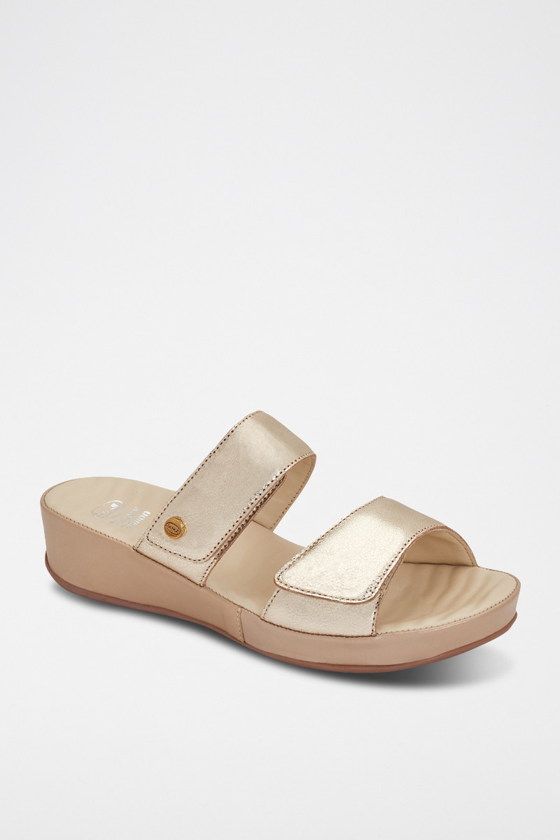 Mules compensées en cuir Christy - 
Beige - 02 - 33978967