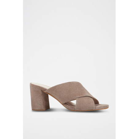 Mules à talons en cuir de chèvre Gigliola - Taupe - 02 - 33973467