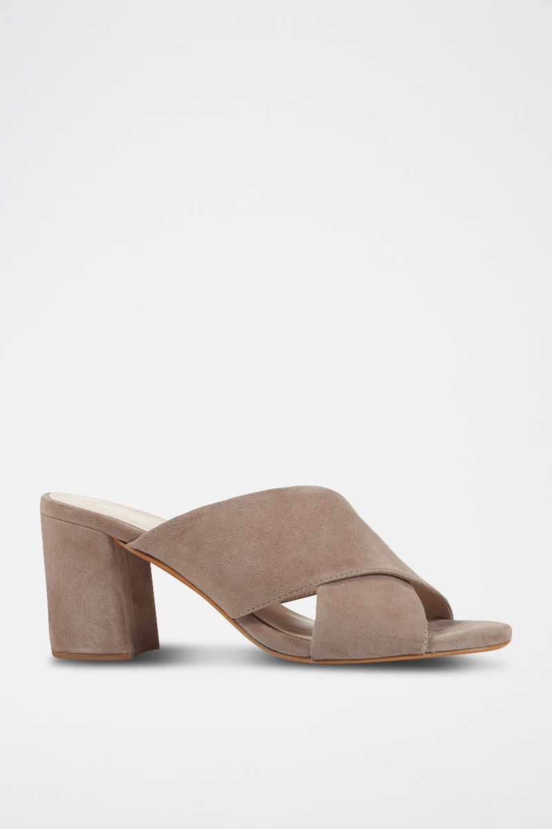 Mules à talons en cuir de chèvre Gigliola - Taupe - 02 - 33973467