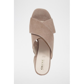 Mules à talons en cuir de chèvre Gigliola - Taupe - 02 - 33973467