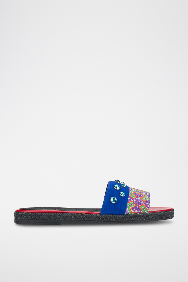 Mules en nubuck Kolleen - Bleu roi et rouge - 02 - 33973475