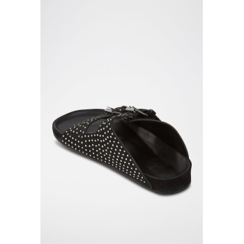 Mules en cuir de veau nubuck - Noir - 02 - 34253043