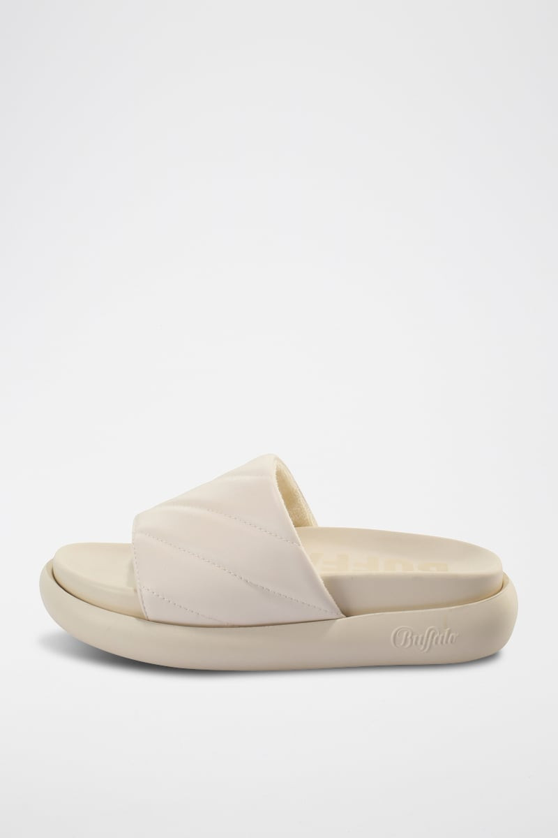 Mules plateformes en cuir vegan Rey Quilt 2 - Crème - 02 - 34247024