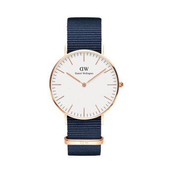 Montre à quartz en polyester Bayswater - 36 mm - Bleu marine et doré rose - 02 - 32859051