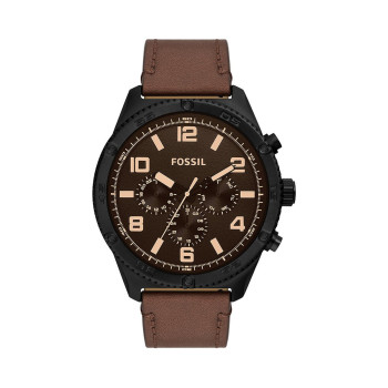 Montre à quartz en cuir Brox - Marron et noir - 02 - 33390907