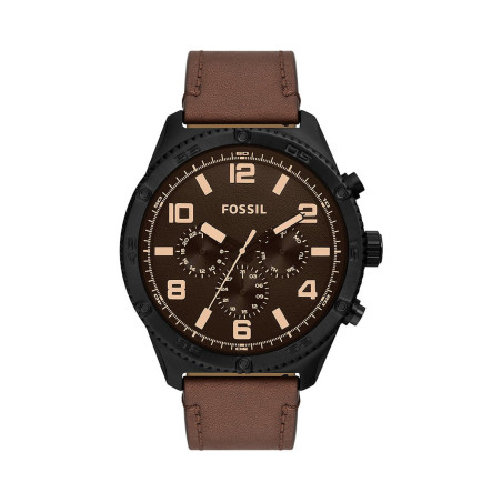 Montre à quartz en cuir Brox - Marron et noir - 02 - 33390907