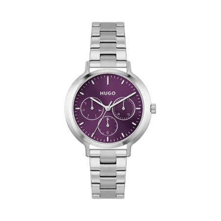 Montre à quartz en acier - Chronographe - Argenté et violet - 02 - 33159200