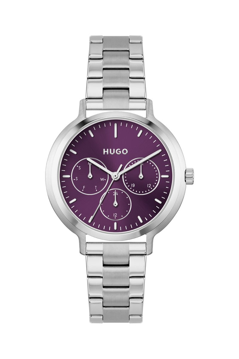 Montre à quartz en acier - Chronographe - Argenté et violet - 02 - 33159200