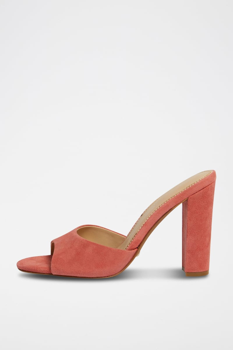 Mules à talons en nubuck - Corail - 02 - 33803233