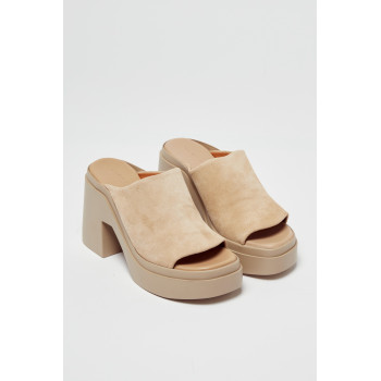 Mules à talons en croûte de cuir de chèvre Ninec - Beige - 02 - 32447513