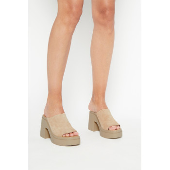 Mules à talons en croûte de cuir de chèvre Ninec - Beige - 02 - 32447513