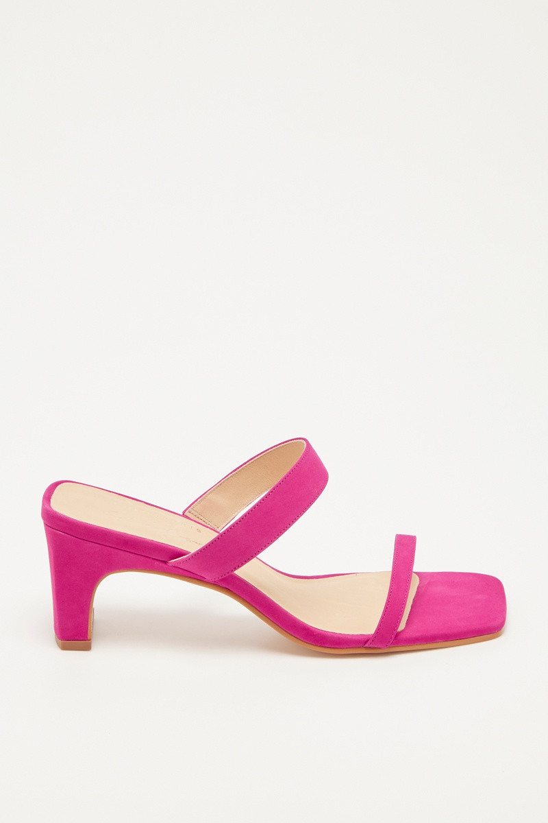 Mules à talons en cuir de veau velours Kiara - Fuchsia - 02 - 30517071