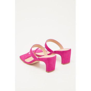 Mules à talons en cuir de veau velours Kiara - Fuchsia - 02 - 30517071