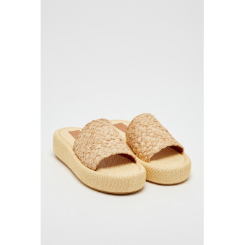 Mules plateformes en paille et cuir d agneau Ajoe - Beige - 02 - 32088282