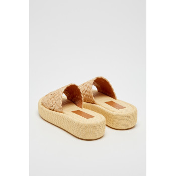 Mules plateformes en paille et cuir d agneau Ajoe - Beige - 02 - 32088282