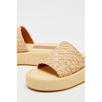 Mules plateformes en paille et cuir d agneau Ajoe - Beige - 02 - 32088282