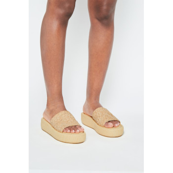 Mules plateformes en paille et cuir d agneau Ajoe - Beige - 02 - 32088282