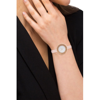 Montre à quartz en cuir - Rose et blanc - 02 - 34466249