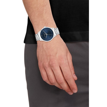 Montre à quartz en acier - Argenté et bleu marine - 02 - 34466254