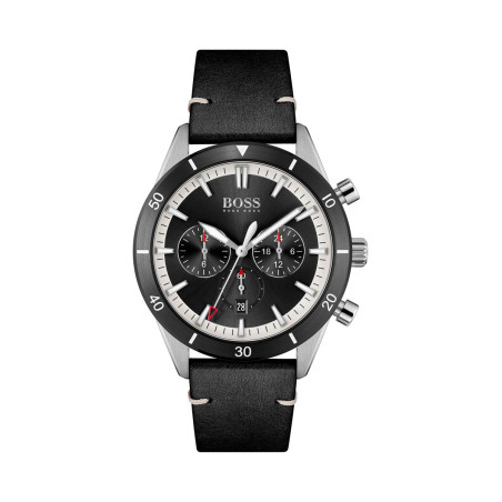 Montre à quartz en cuir - Chronographe - Noir et argenté - 02 - 32650396