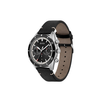 Montre à quartz en cuir - Chronographe - Noir et argenté - 02 - 32650396