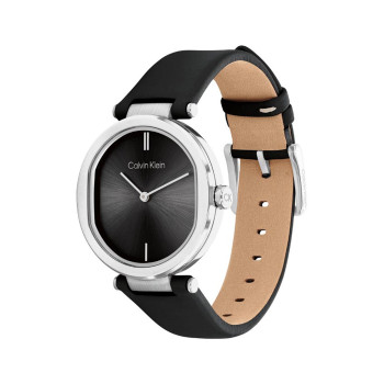 Montre à quartz en cuir - Noir et argenté - 02 - 34484170