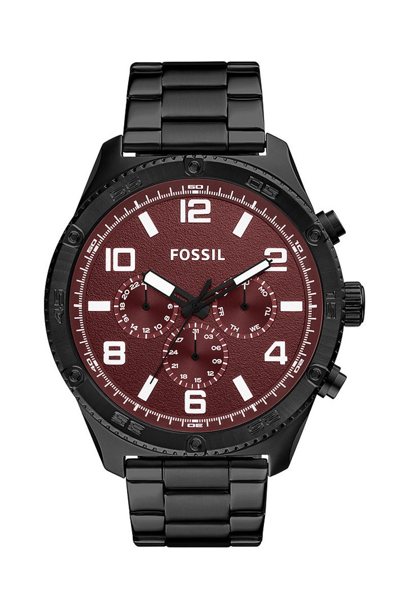 Montre à quartz en acier - Noir et bordeaux - 02 - 34486625