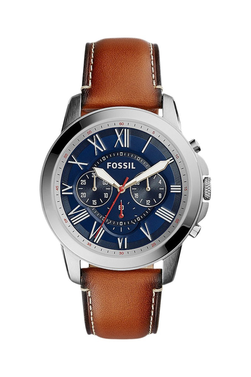 Montre à quartz en cuir - Chronographe - Marron et bleu - 02 - 34486661