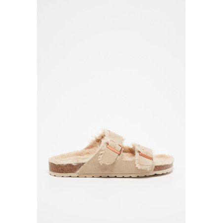 Mules fourrées en nubuck Winnie - Camel - 02 - 34468598