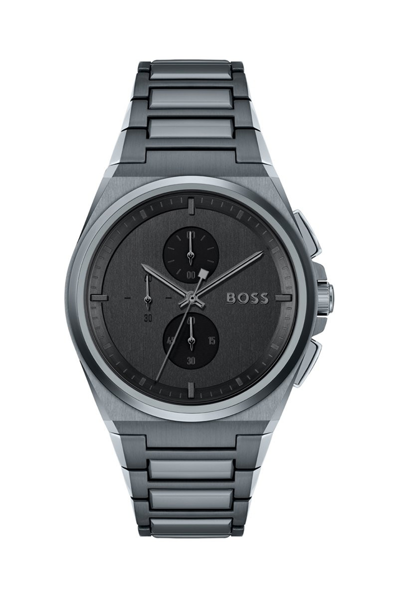 Montre à quartz en acier - Chronographe - Gris et noir - 02 - 34504434