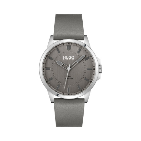 Montre à quartz en cuir - Gris et argenté - 02 - 34533935