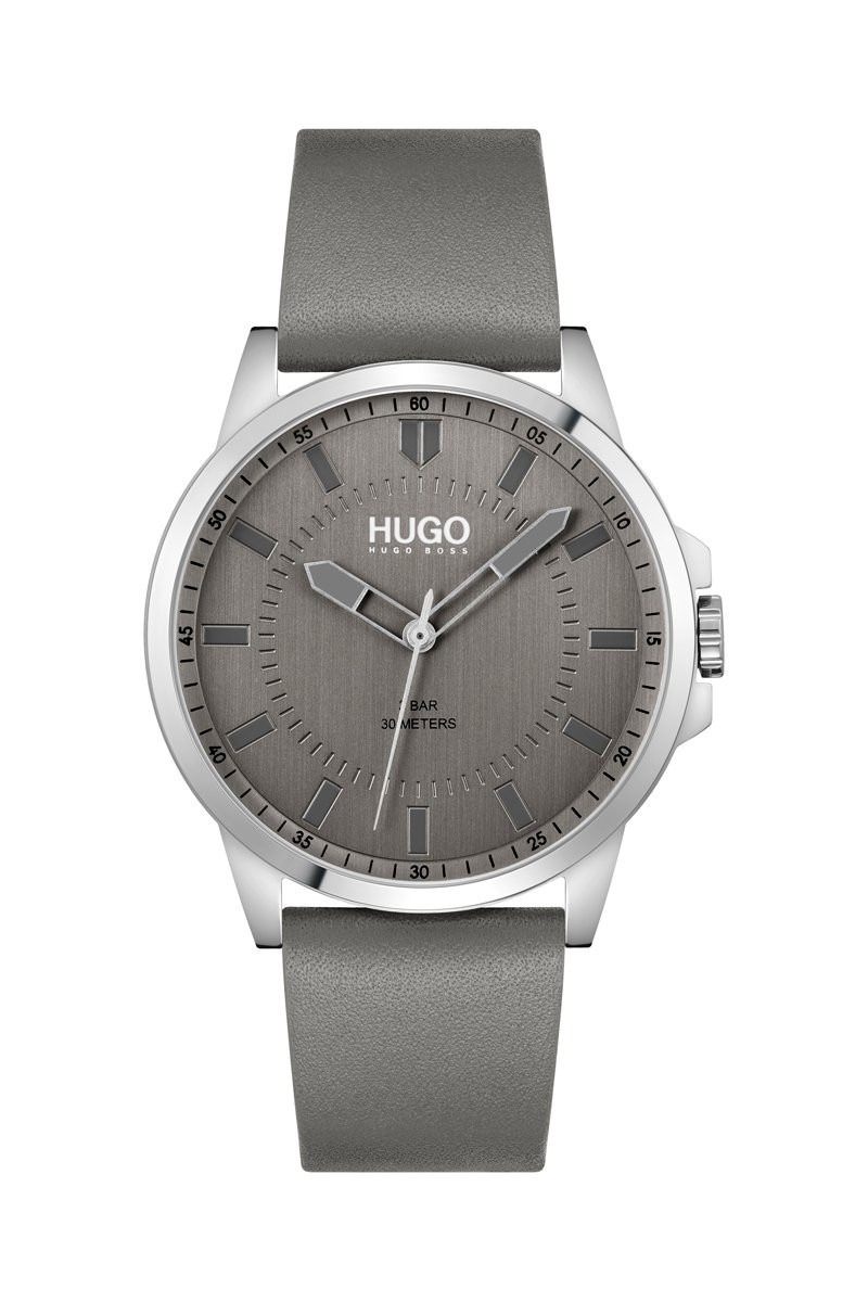 Montre à quartz en cuir - Gris et argenté - 02 - 34533935