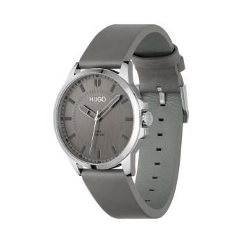 Montre à quartz en cuir - Gris et argenté - 02 - 34533935