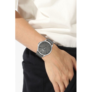 Montre à quartz en cuir - Gris et argenté - 02 - 34533935