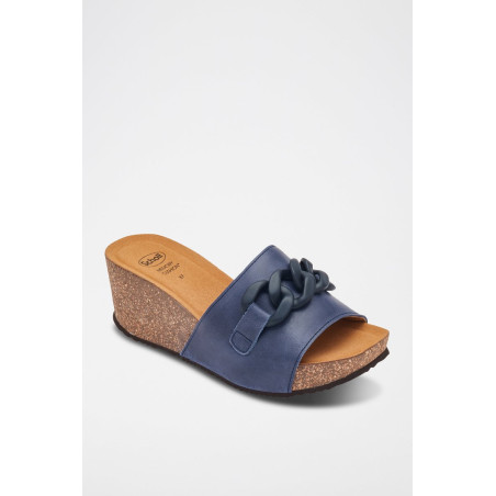 Mules compensées en cuir Ravello - 
Bleu - 02 - 34536348