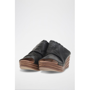 Mules compensées en cuir Athene - Noir - 02 - 34536370