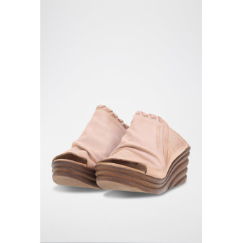 Mules compensées en cuir Athene - Rose - 02 - 34536373