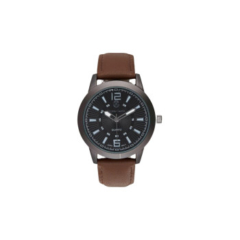 Montre - Cuir marron glacé et acier inoxydable noir - Homme   undefined undefined