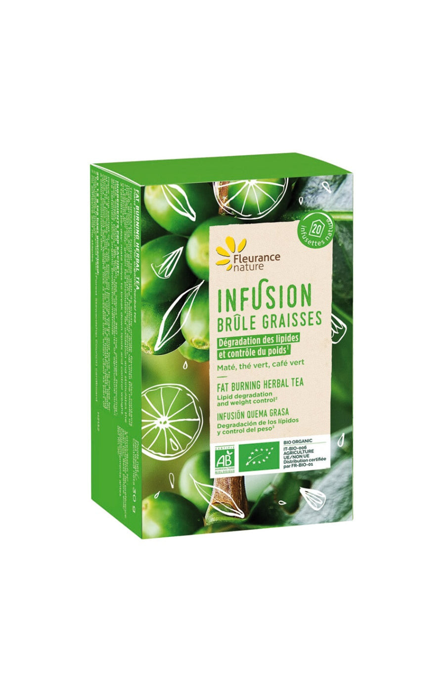 Fleurance Nature Infusion brûle-graisses bio - Maté, thé vert & café - 20 sachets   undefined undefined