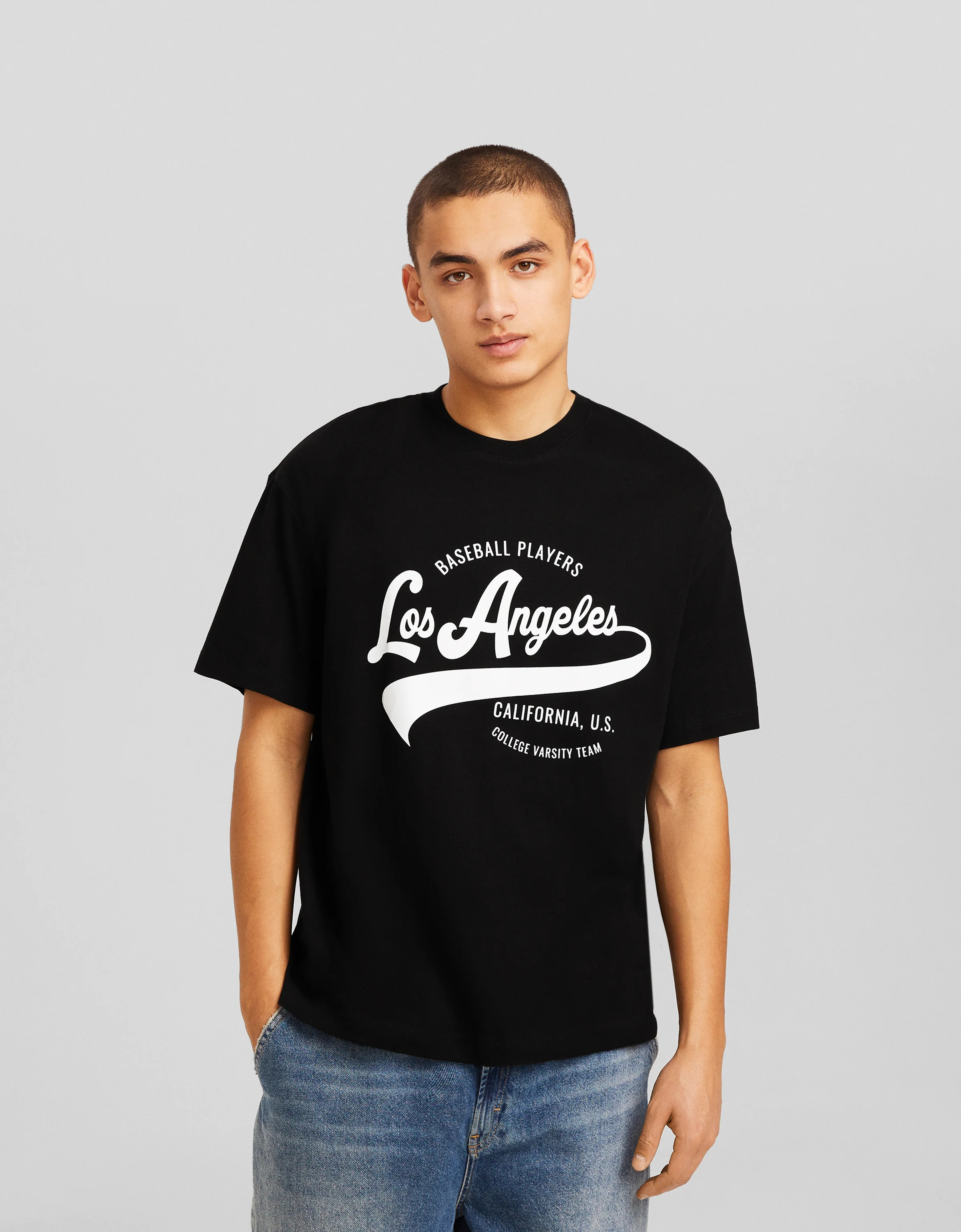 Bershka SHORT SLEEVE T-shirt imprimé noir S undefined