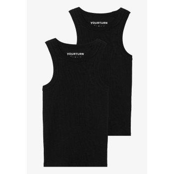 YOURTURN BASIC RIB MUSCLE RACER TANKS UNISEX 2 PACK Débardeur noir XL undefined