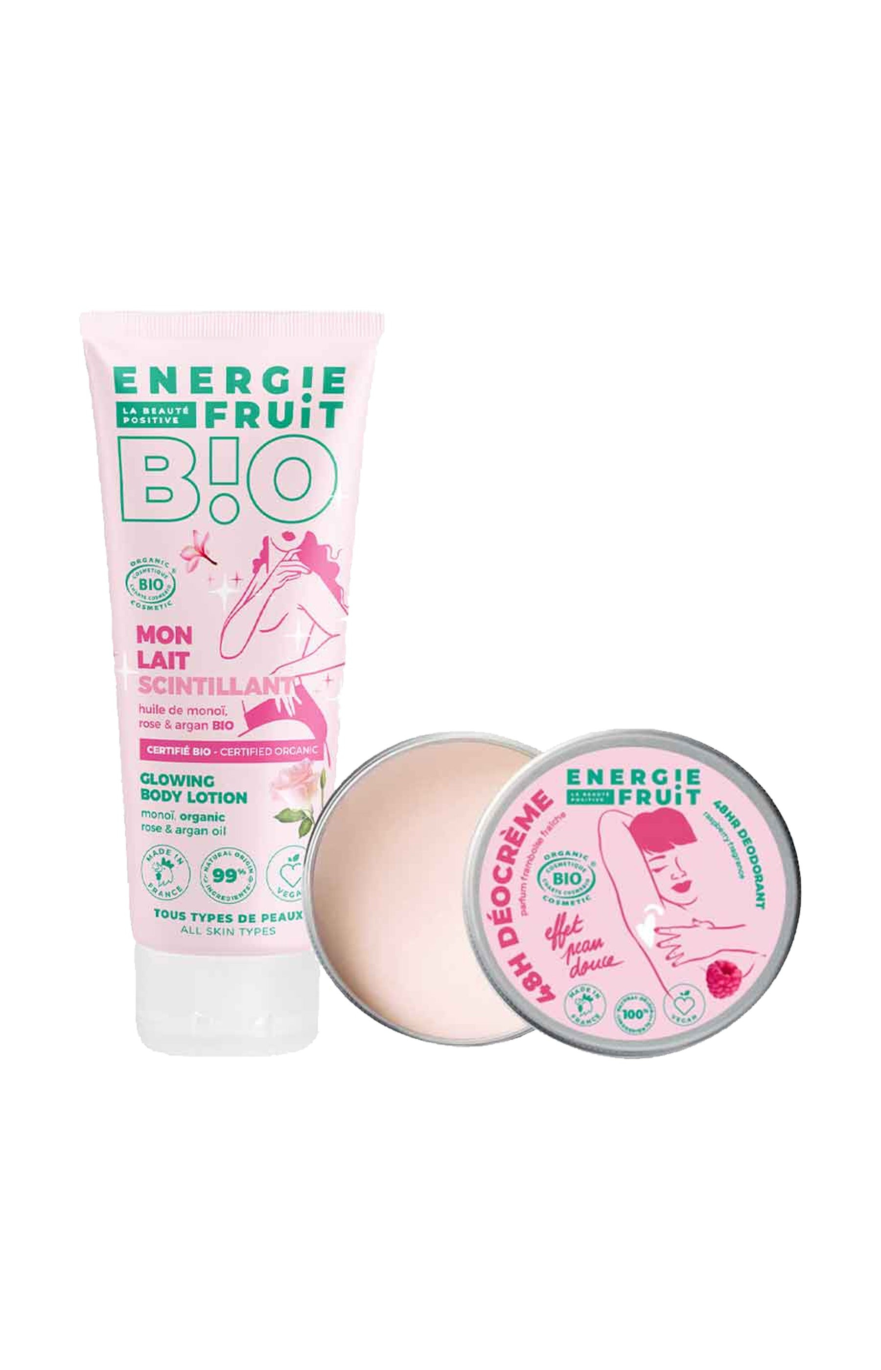 Energie Fruit Lait scintillant & déodorant crème bio - Monoï & framboise - Corps   undefined undefined