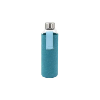 Yoko Design Bouteille en verre - Pochette feutrine - Bleu canard - 550 ml   undefined undefined