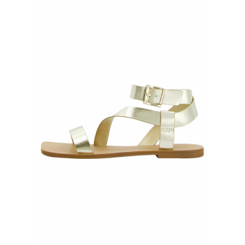 Bershka METALLIC STRAP - FLAT SLIDER  Sandales doré 35 undefined